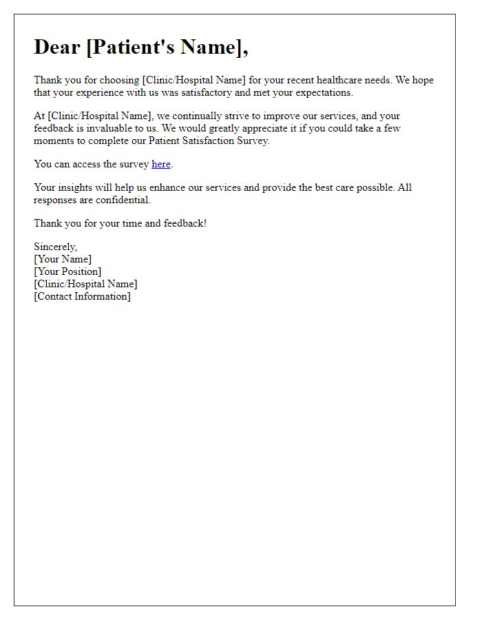 Letter template of patient satisfaction survey request post-consultation
