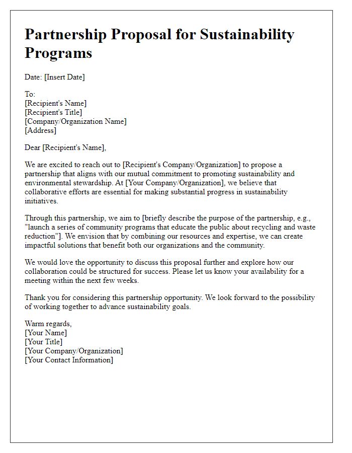 Letter template of partnership proposal for sustainability programs