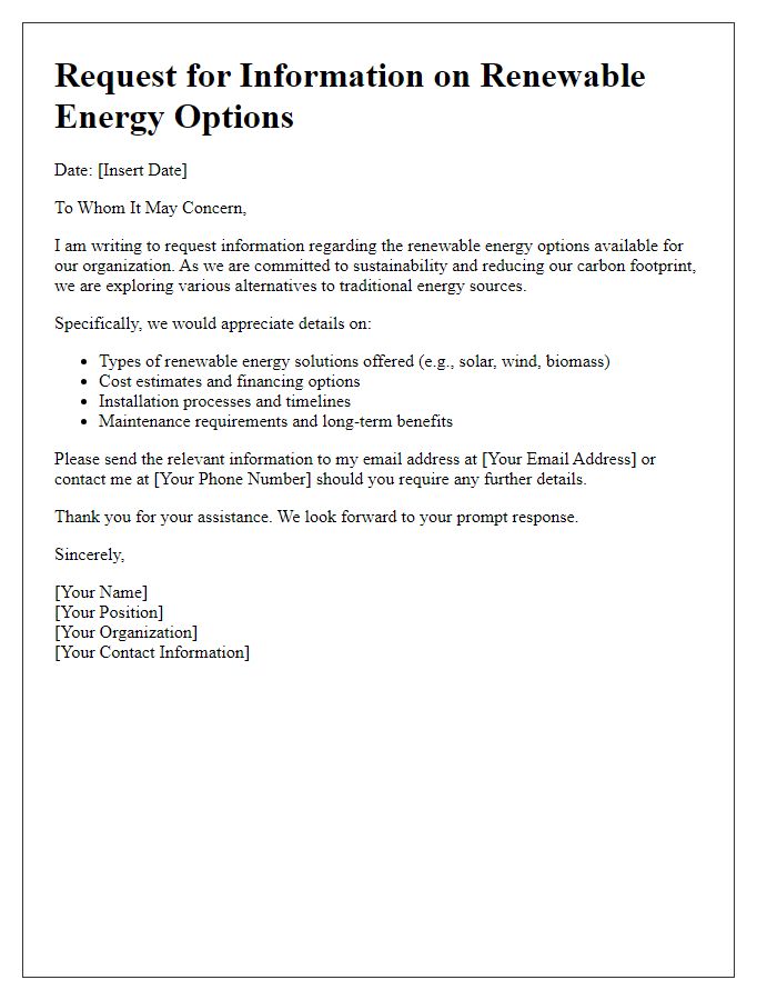 Letter template of request for information on renewable energy options