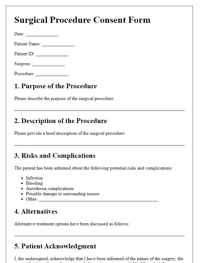 Letter template of surgical procedure consent documentation for high-risk surgeries