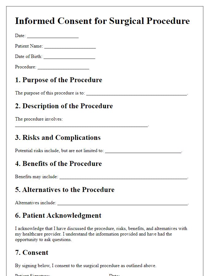 Letter template of surgical procedure informed consent for outpatient procedures