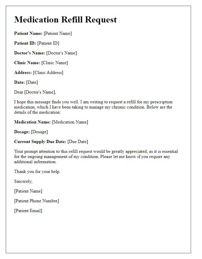 Letter template of prescription medication refill request for chronic condition management.