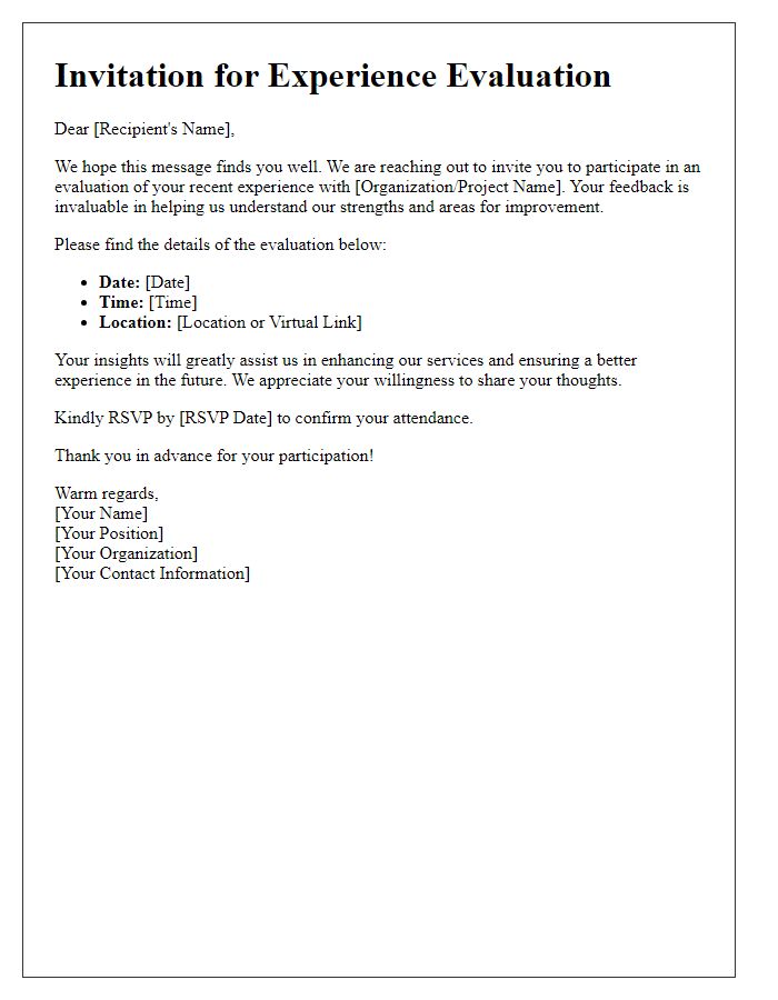 Letter template of Experience Evaluation Invitation