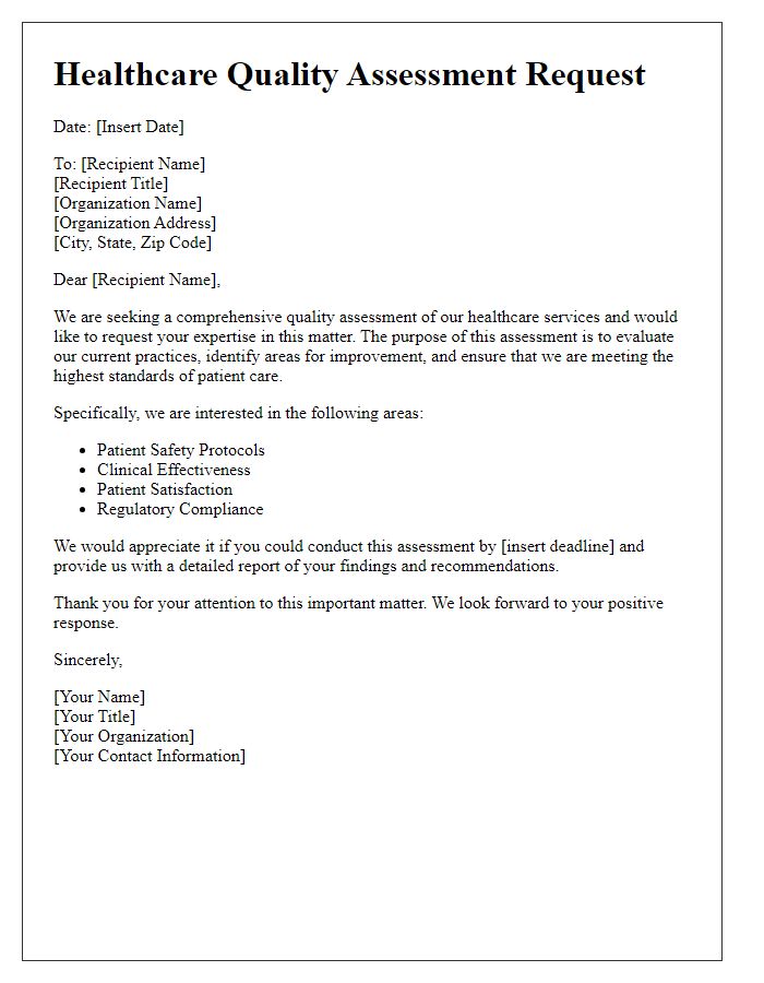 Letter template of Healthcare Quality Assessment Request