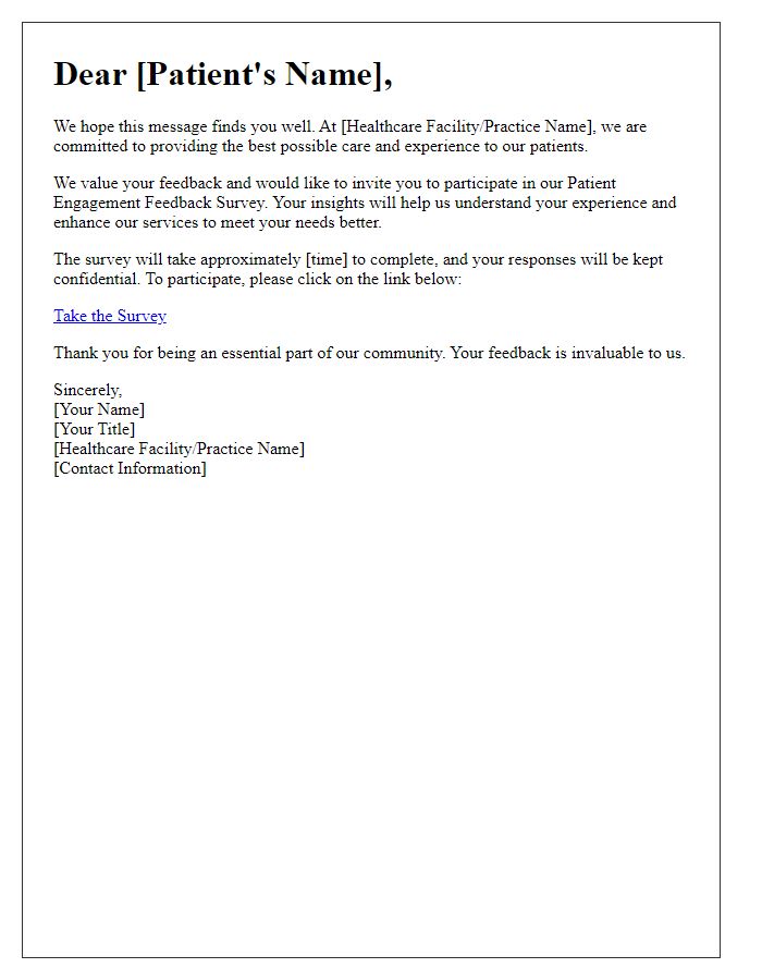 Letter template of Patient Engagement Feedback Invitation