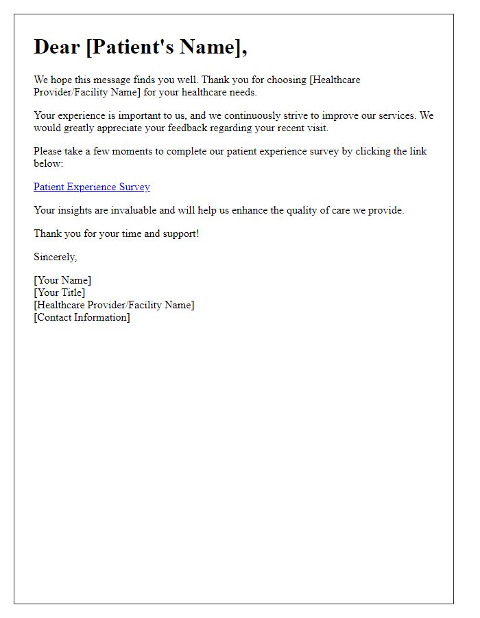 Letter template of Patient Experience Feedback Request