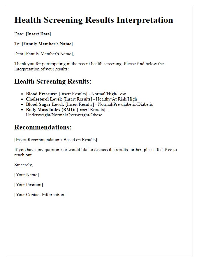 Letter template of health screening results interpretation for family members