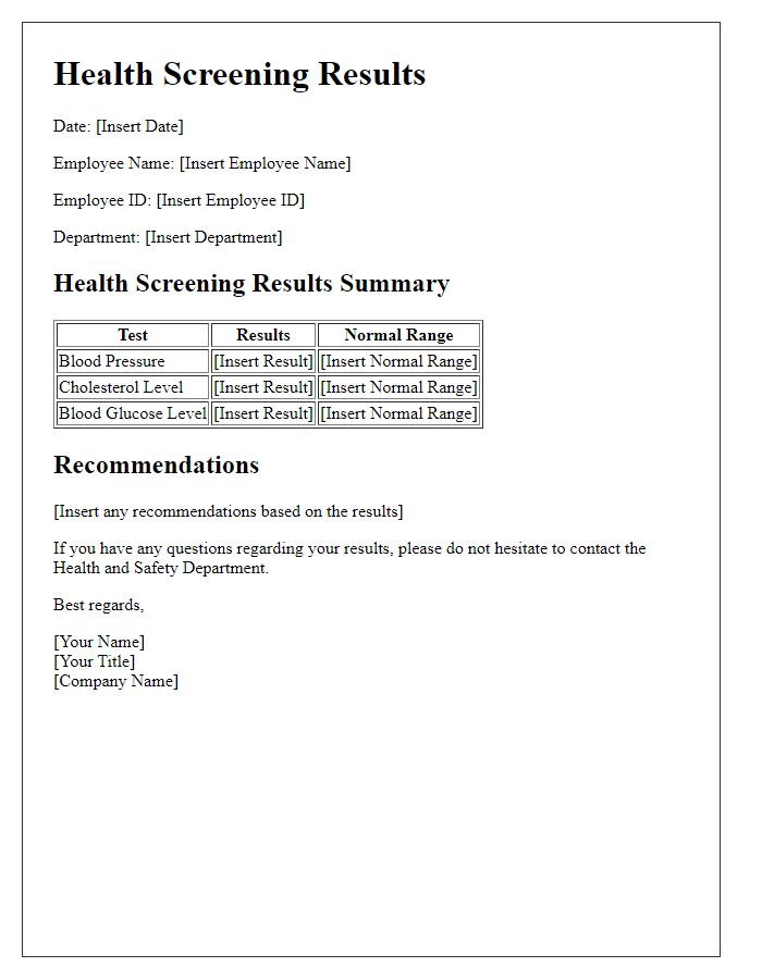 Letter template of health screening results for workplace health programs