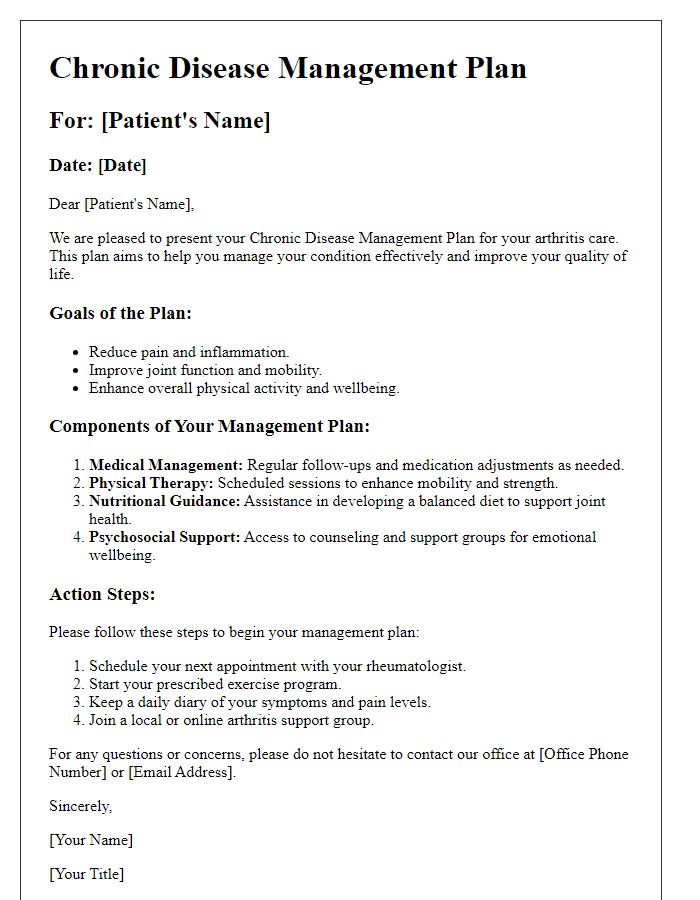 Letter template of Chronic Disease Management Plan for Arthritis Care