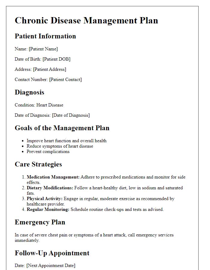 Letter template of Chronic Disease Management Plan for Heart Disease Management