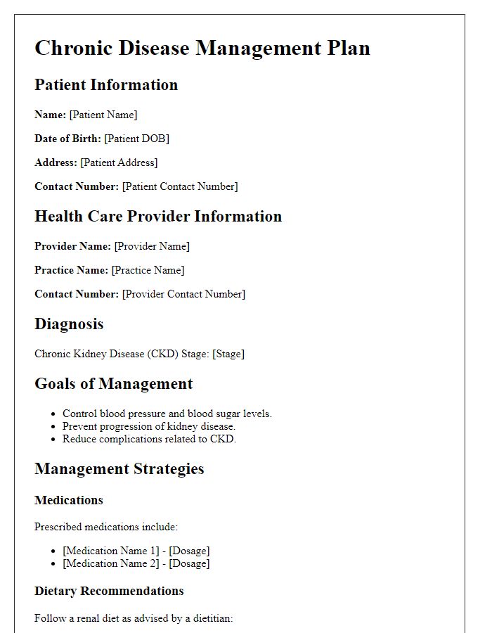 Letter template of Chronic Disease Management Plan for Kidney Disease