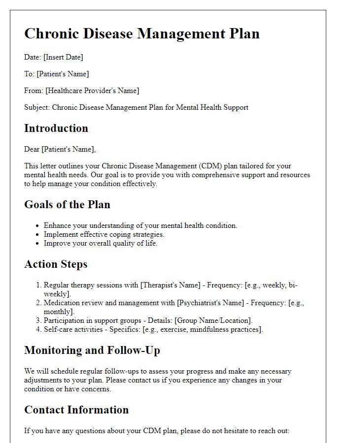 Letter template of Chronic Disease Management Plan for Mental Health Support