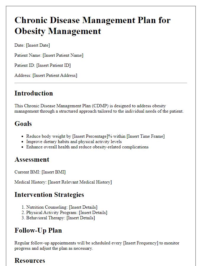 Letter template of Chronic Disease Management Plan for Obesity Management