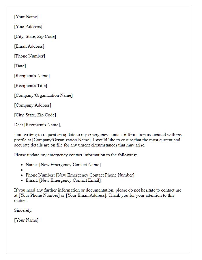 Letter template of emergency contact update request