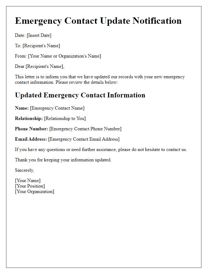 Letter template of updated emergency contact data