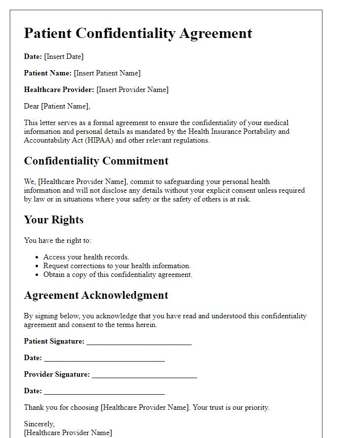 Letter template of patient confidentiality agreement for healthcare providers.