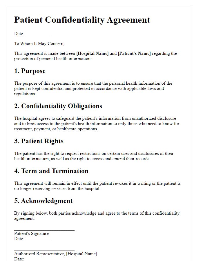 Letter template of patient confidentiality agreement for hospital settings.