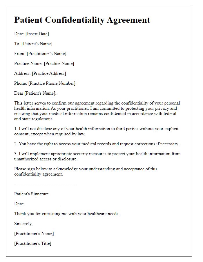 Letter template of patient confidentiality agreement for individual practitioners.