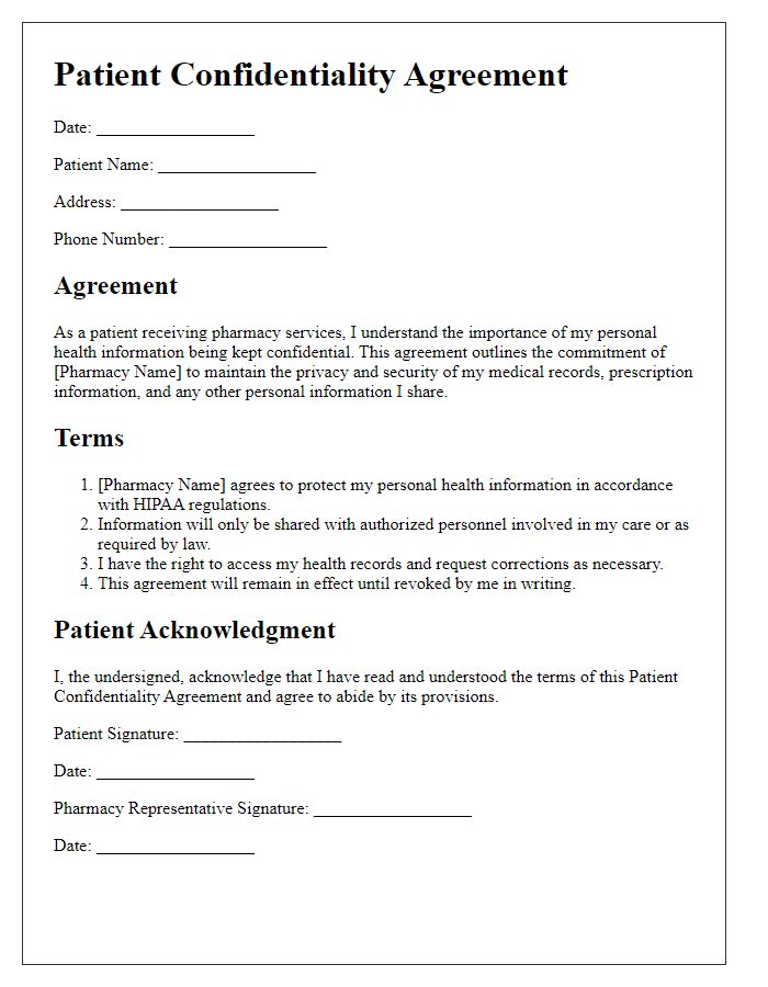 Letter template of patient confidentiality agreement for pharmacies.