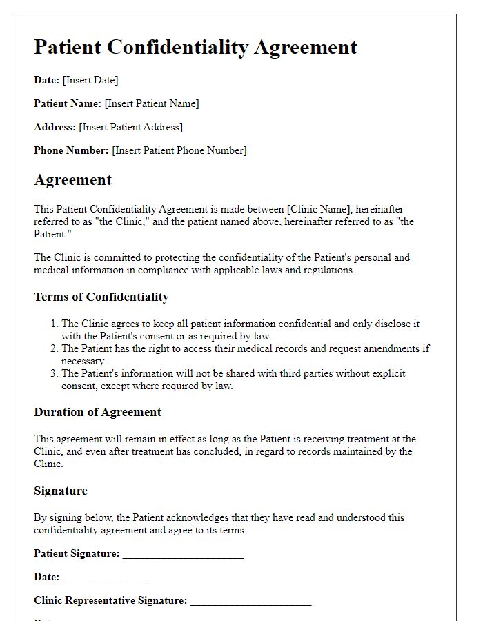 Letter template of patient confidentiality agreement for physical therapy clinics.