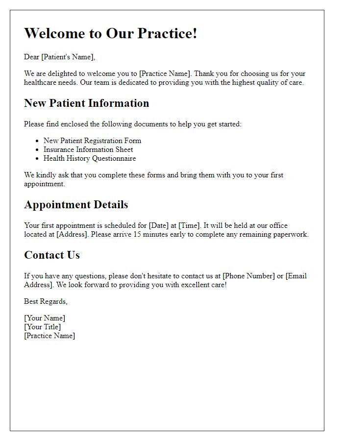 Letter template of New Patient Information and Welcome Message