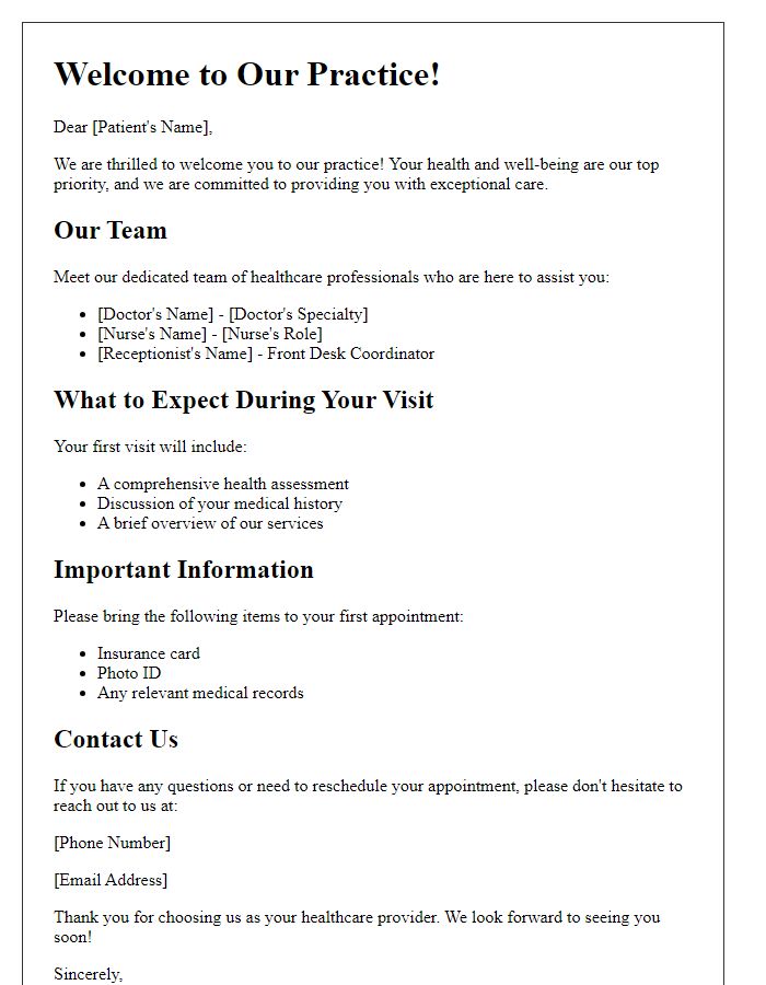 Letter template of New Patient Welcome and Information Guide