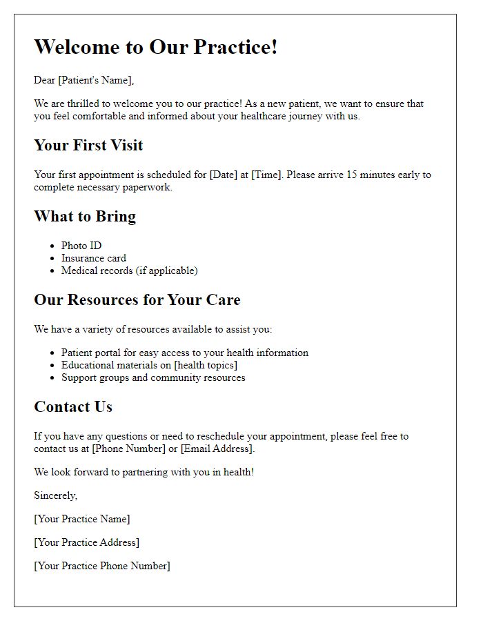 Letter template of New Patient Welcome and Resource Guide