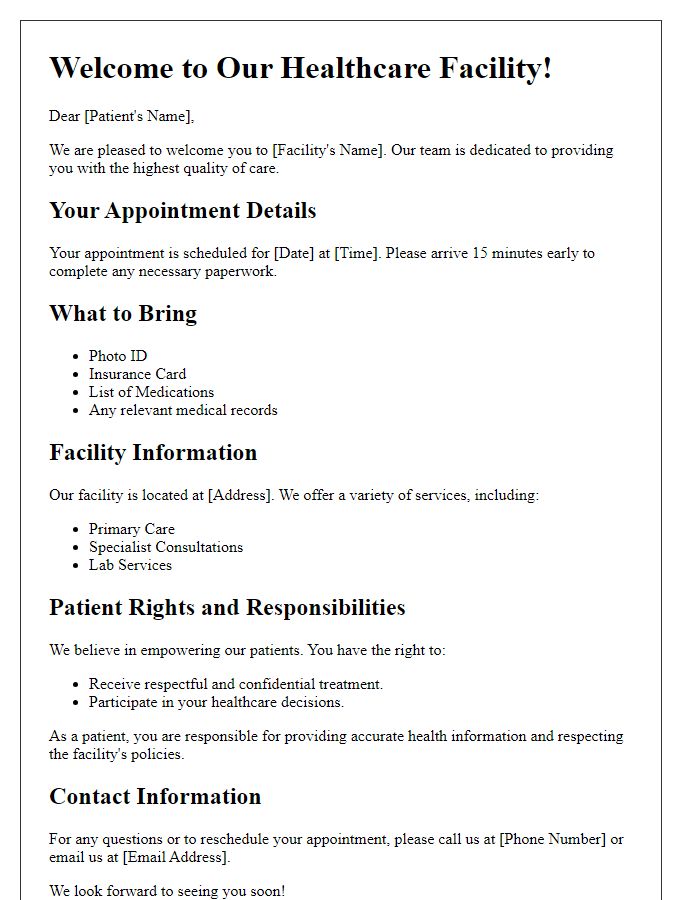 Letter template of Patient Welcome and Orientation Letter