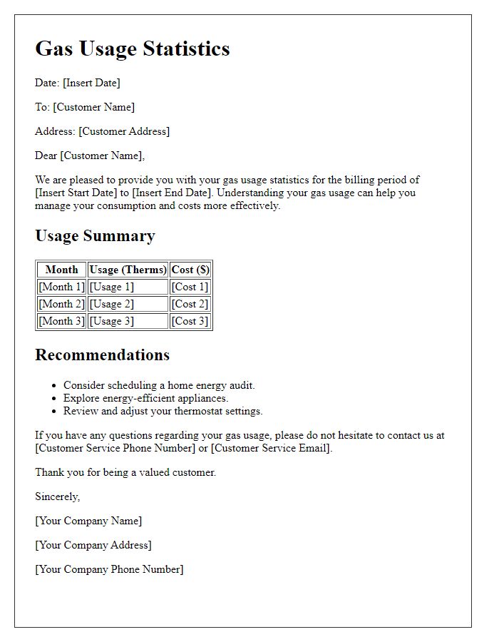 Letter template of gas usage statistics for residential accounts