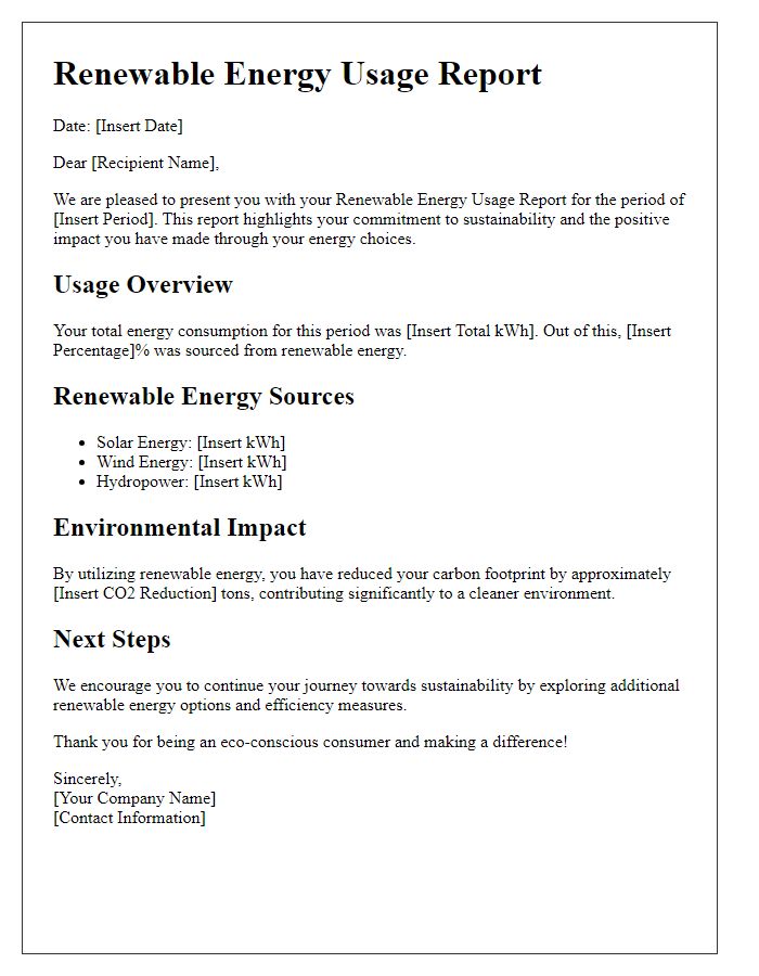 Letter template of renewable energy usage report for eco-conscious consumers