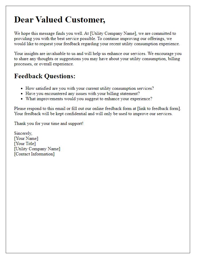 Letter template of utility consumption feedback request for customers