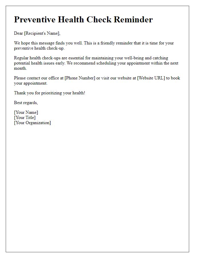 Letter template of preventive health check reminder.