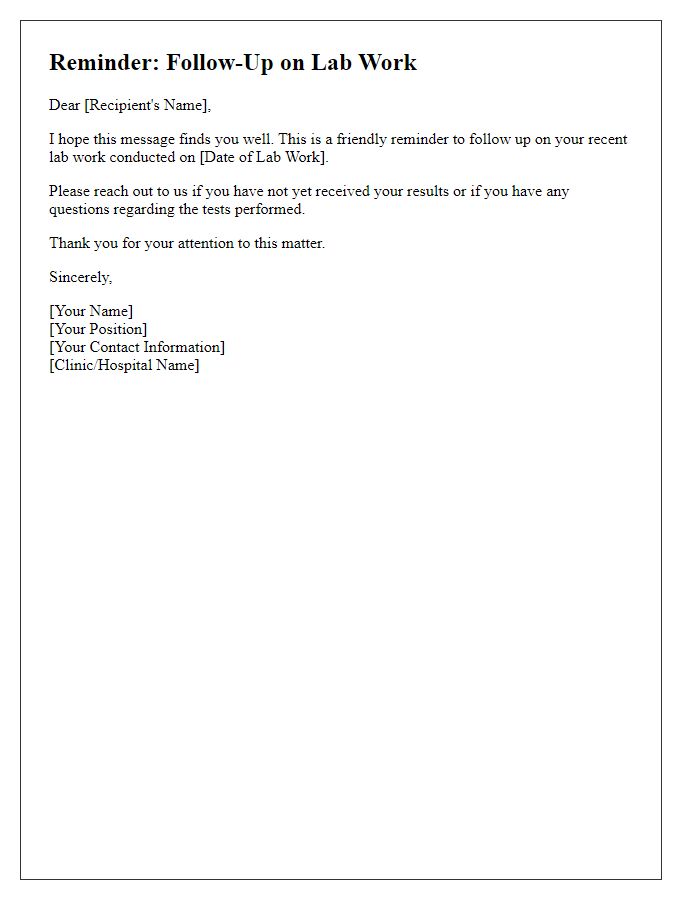 Letter template of lab work follow-up reminder