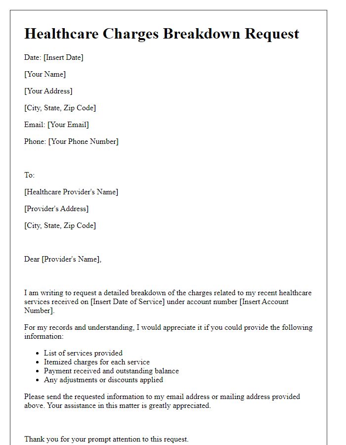 Letter template of healthcare charges breakdown request