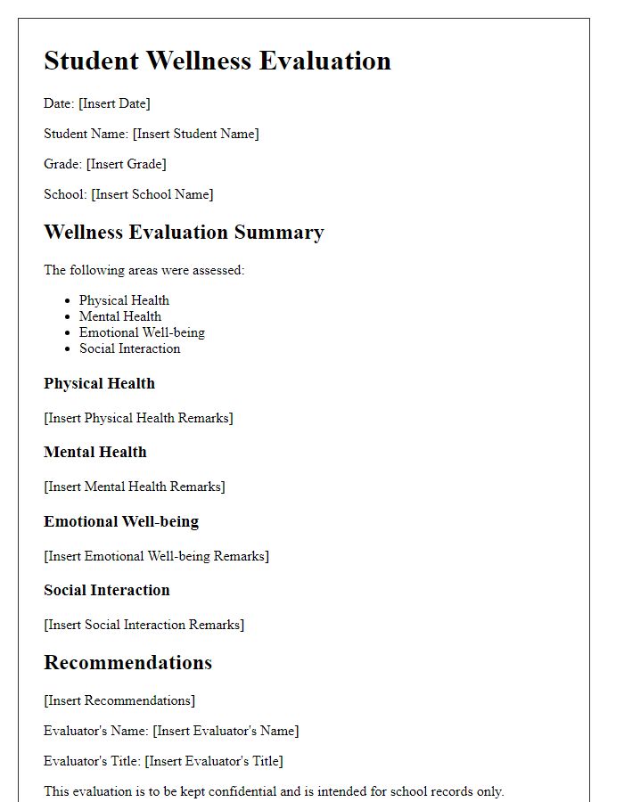 Letter template of student wellness evaluation for school records