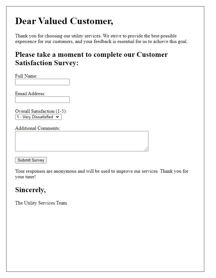 Letter template of customer satisfaction survey for utility services