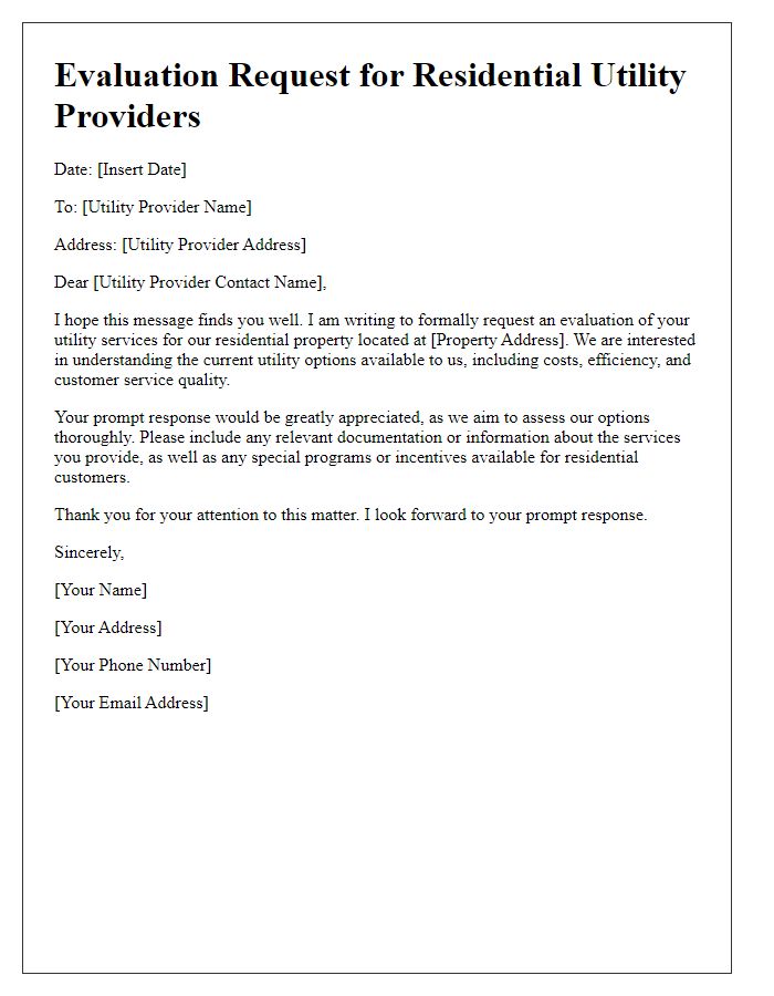 Letter template of evaluation request for residential utility providers