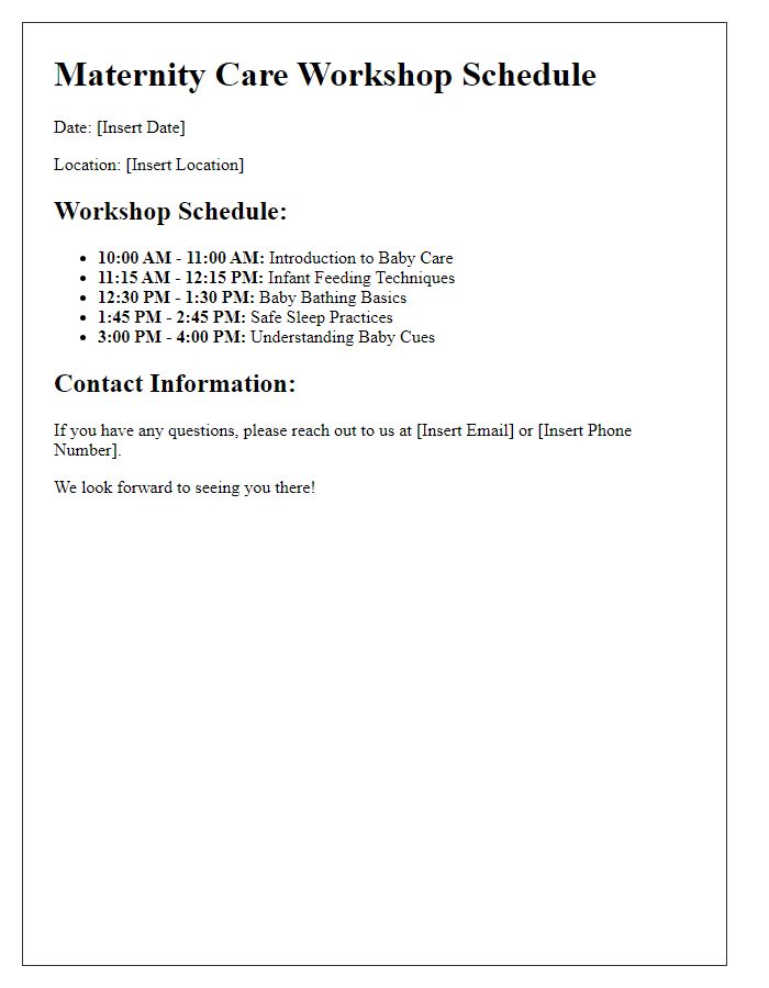 Letter template of maternity care schedule for baby care workshops.