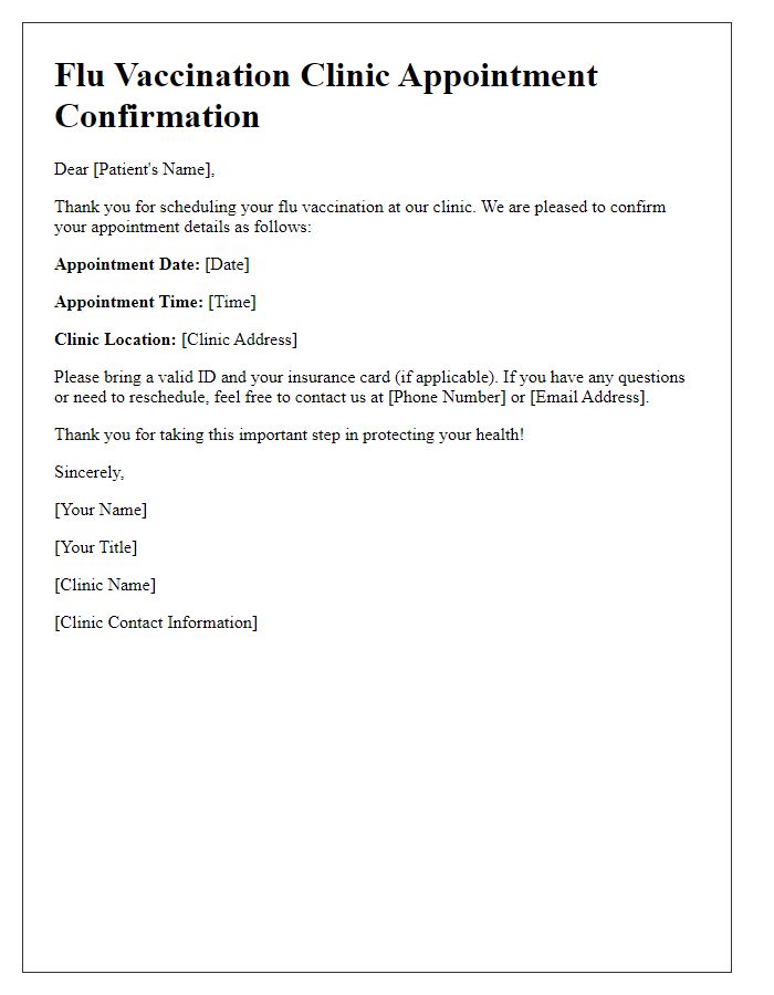 Letter template of flu vaccination clinic appointment confirmation