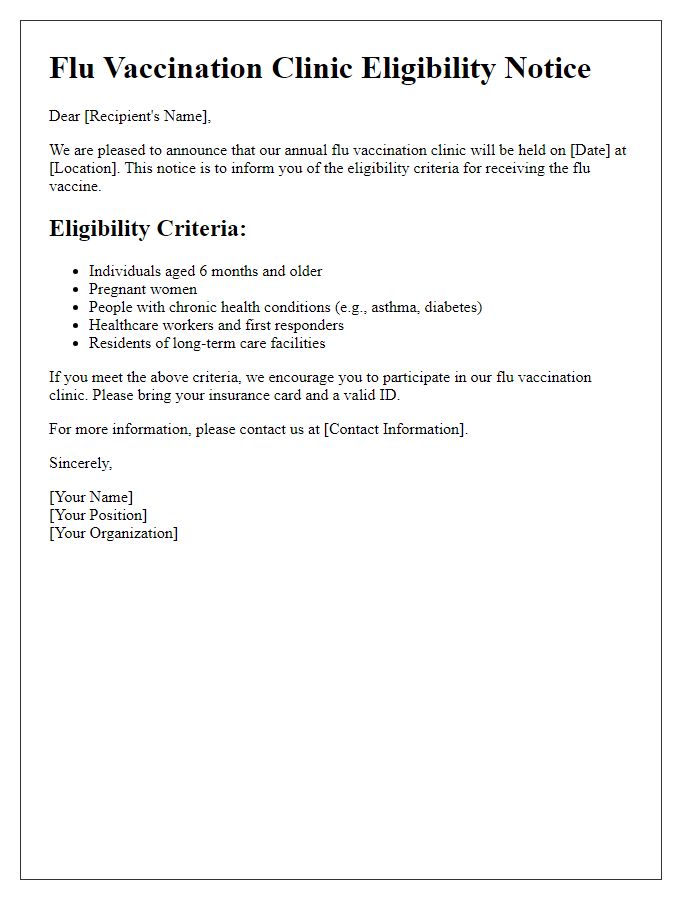 Letter template of flu vaccination clinic eligibility notice