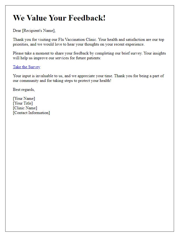 Letter template of flu vaccination clinic feedback request