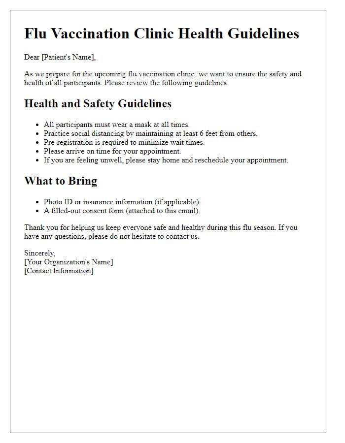 Letter template of flu vaccination clinic health guidelines