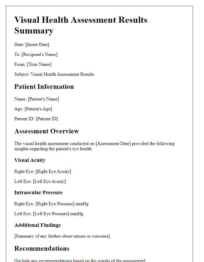 Letter template of visual health assessment results summary