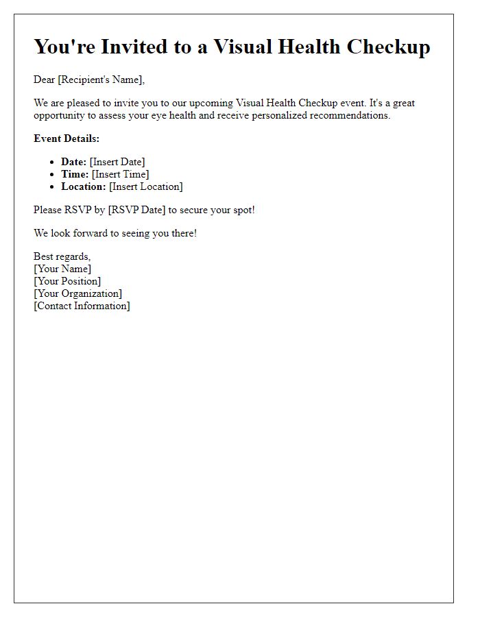 Letter template of visual health checkup invitation