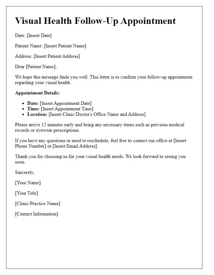 Letter template of visual health follow-up appointment