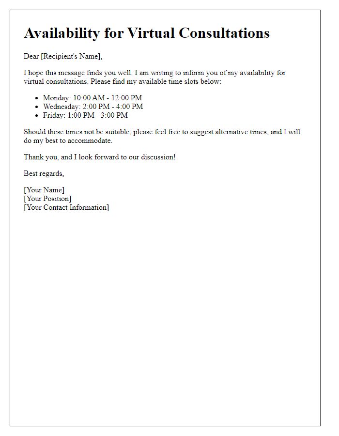 Letter template of Availability for Virtual Consultations