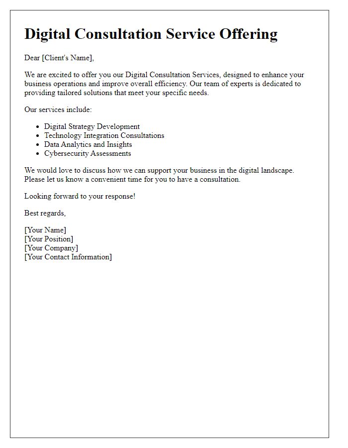 Letter template of Digital Consultation Service Offering