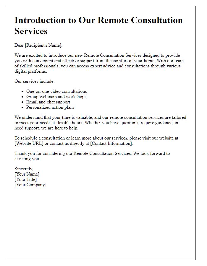 Letter template of Introduction to Remote Consultation Services