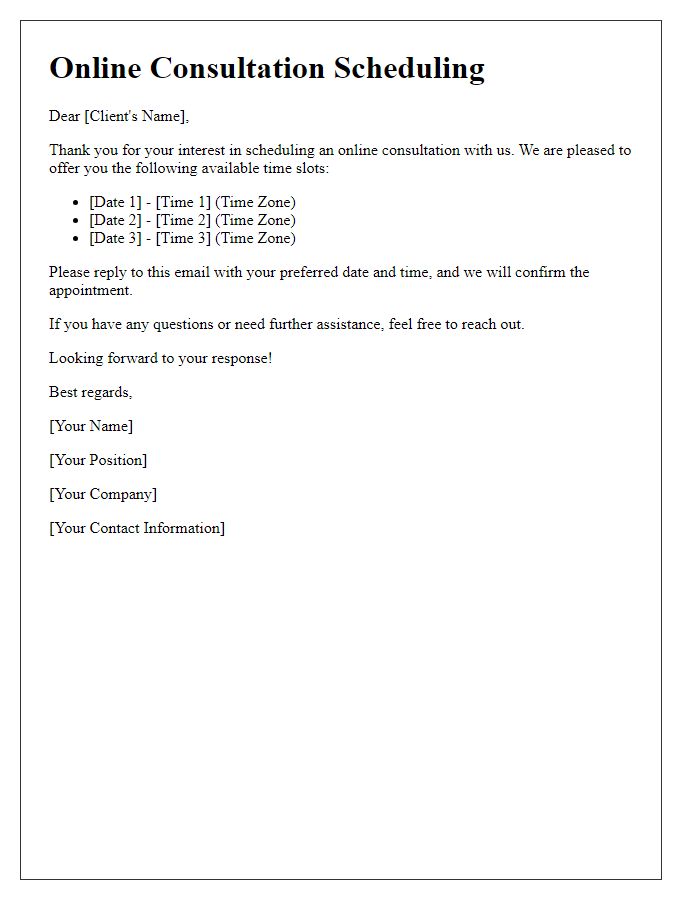 Letter template of Online Consultation Scheduling