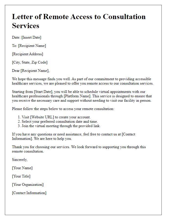 Letter template of Remote Access to Consultation Services